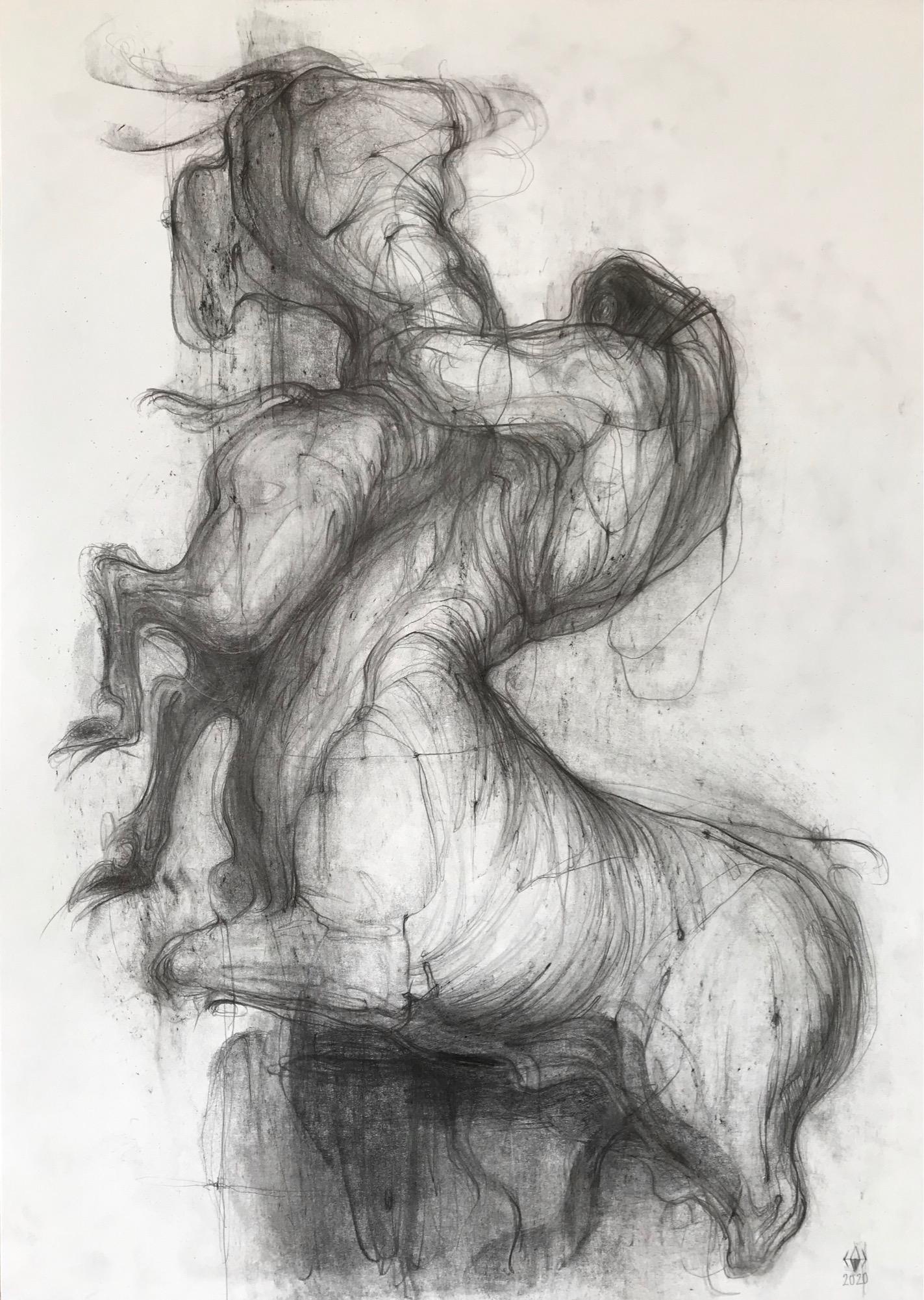 Dimitrii Drugakov Nude - Hot afternoon (minotaur, centaur) - expressive line drawing 