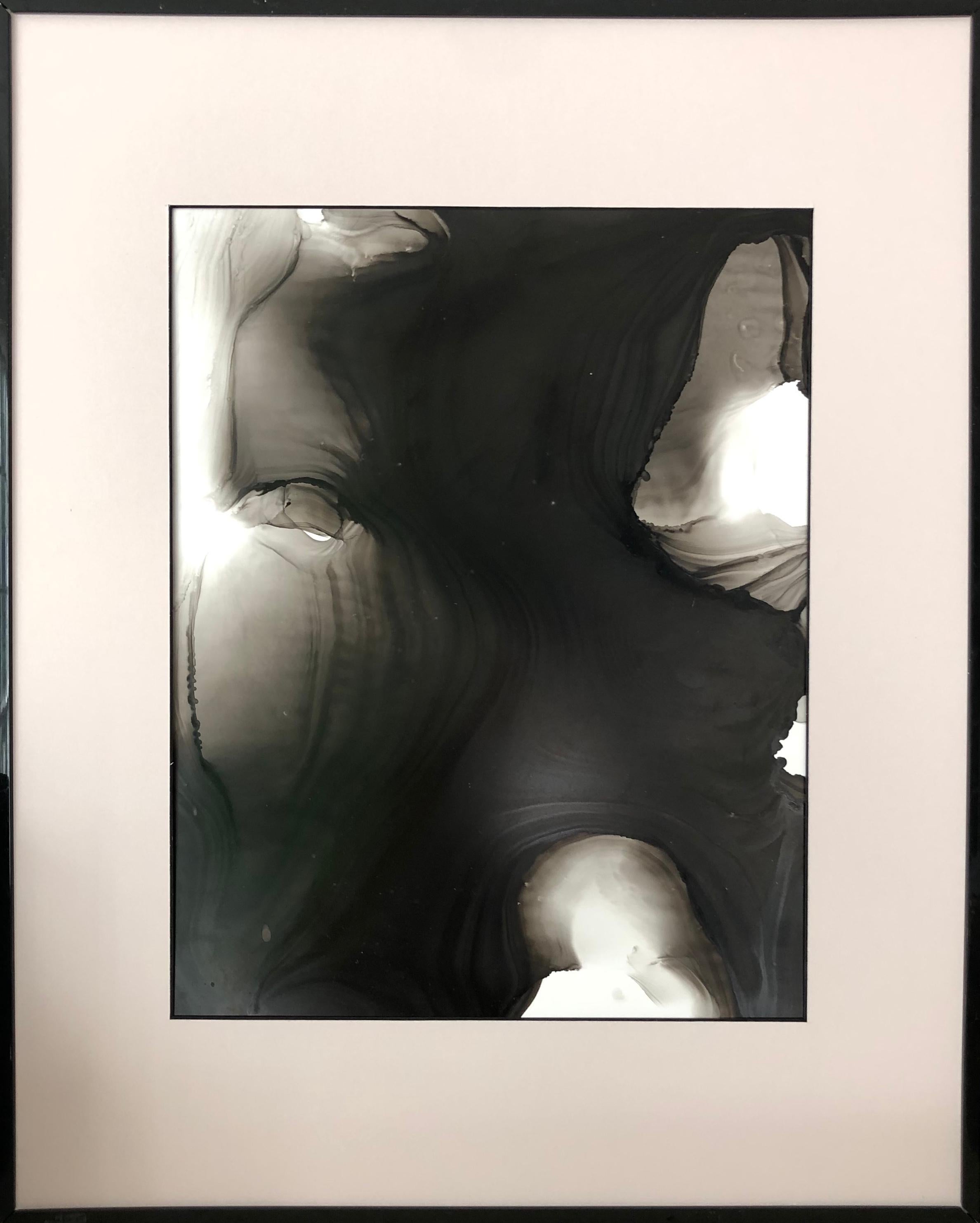 Mila Akopova Abstract Painting - Other Worlds - abstraction art, made in black, grey, beige colors