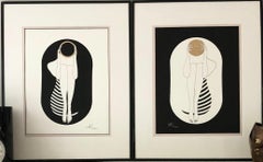 Black and white capsule - line drawing figure with gold disk and stripes