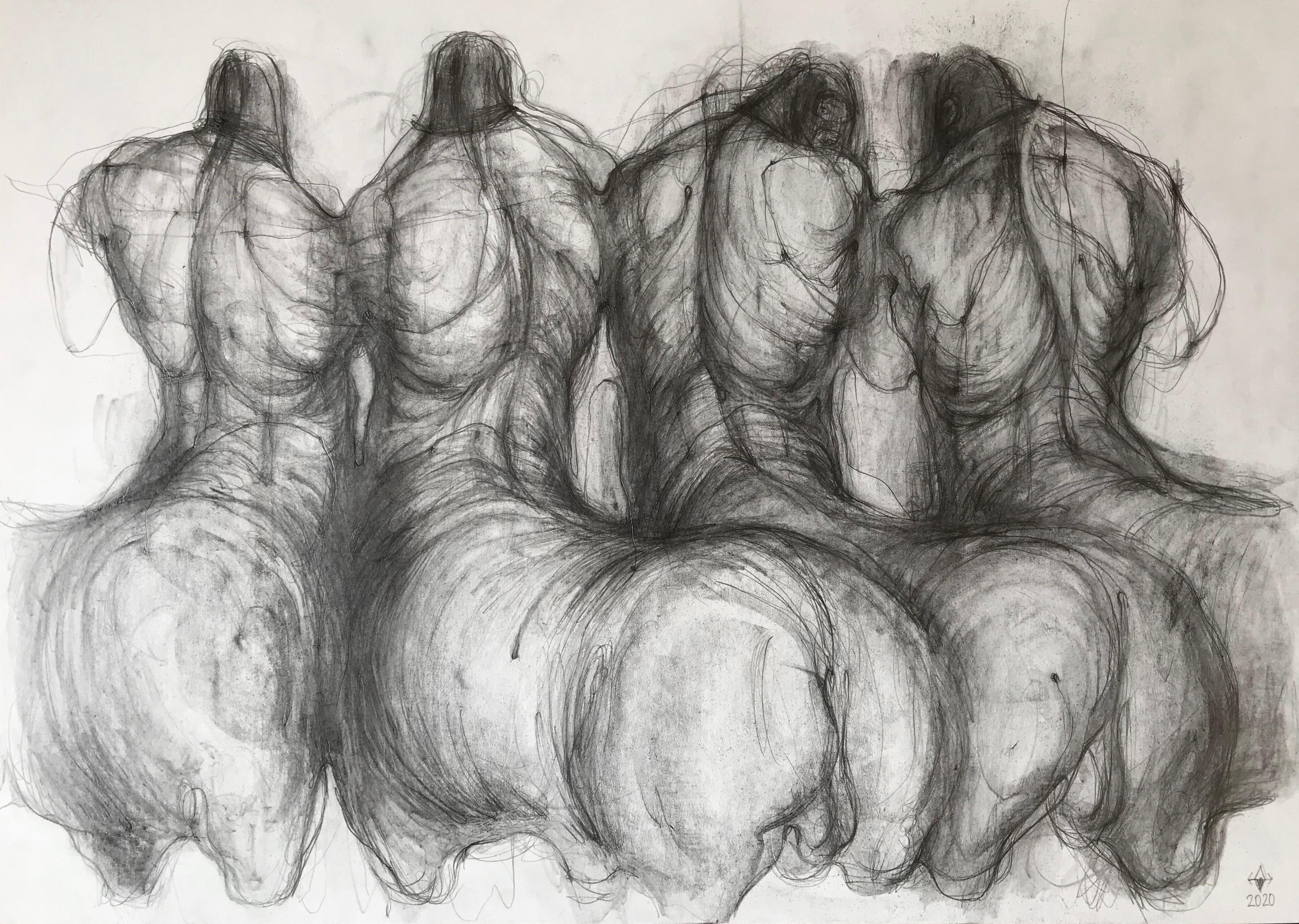 Anxious morning (minotaur, centaur) - expressive line drawing 