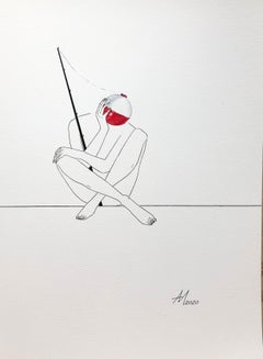 Might take the bite - line drawing figure (fishing)