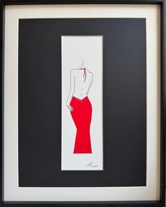 Il n'y a pas de personne ici (laide en rouge) - Dessin d'une femme au corps nu en rouge