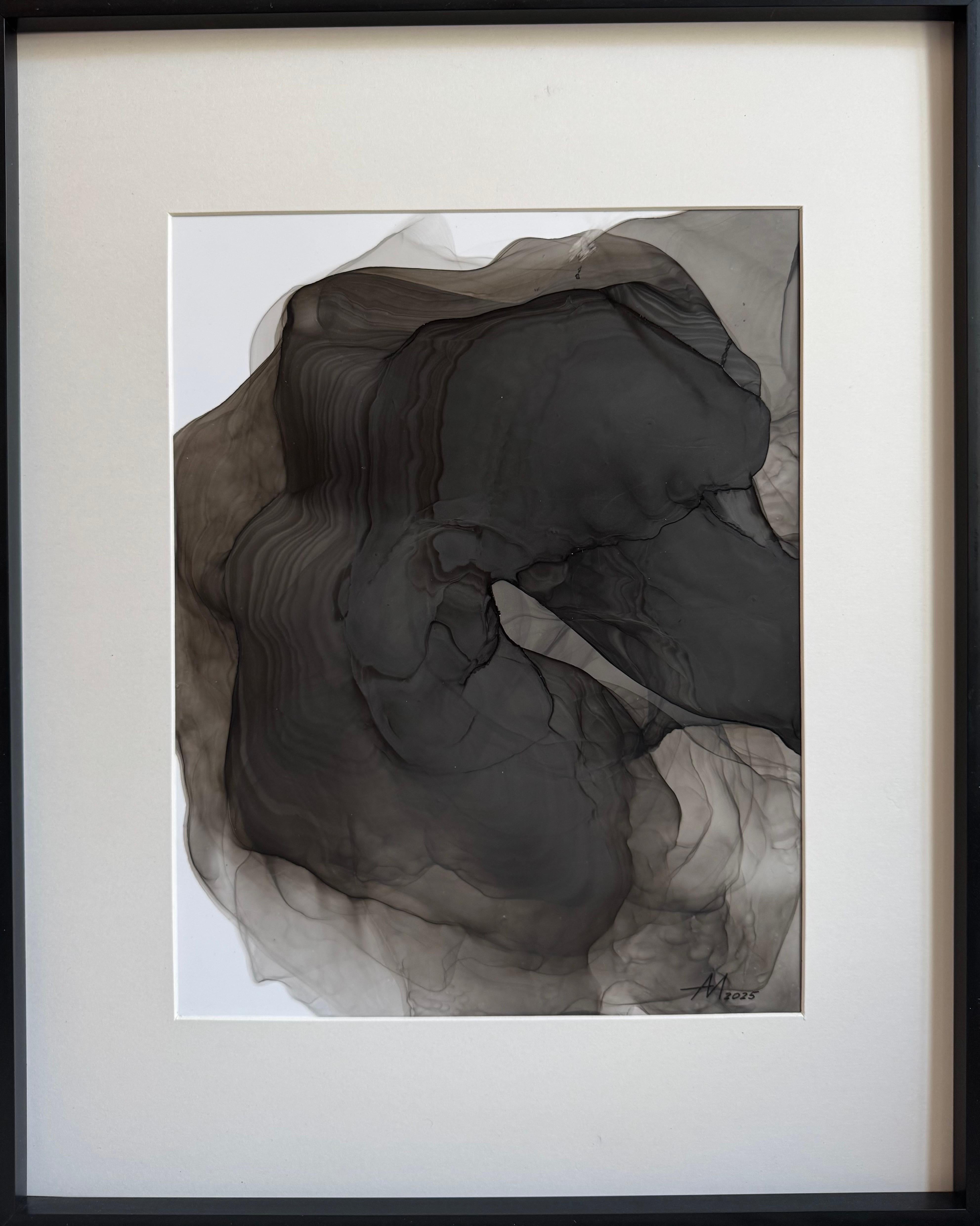 Composizione effimera VI - dipinto astratto, realizzato in nero e grigio