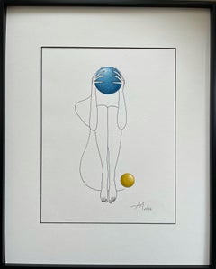 The Secret of the Yellow-blue planet - line drawing woman figure with circle