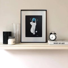 Deep inside (blue planet)- line drawing woman figure with circle