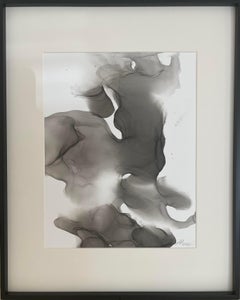 The Flower - abstract painting, made in black, grey color