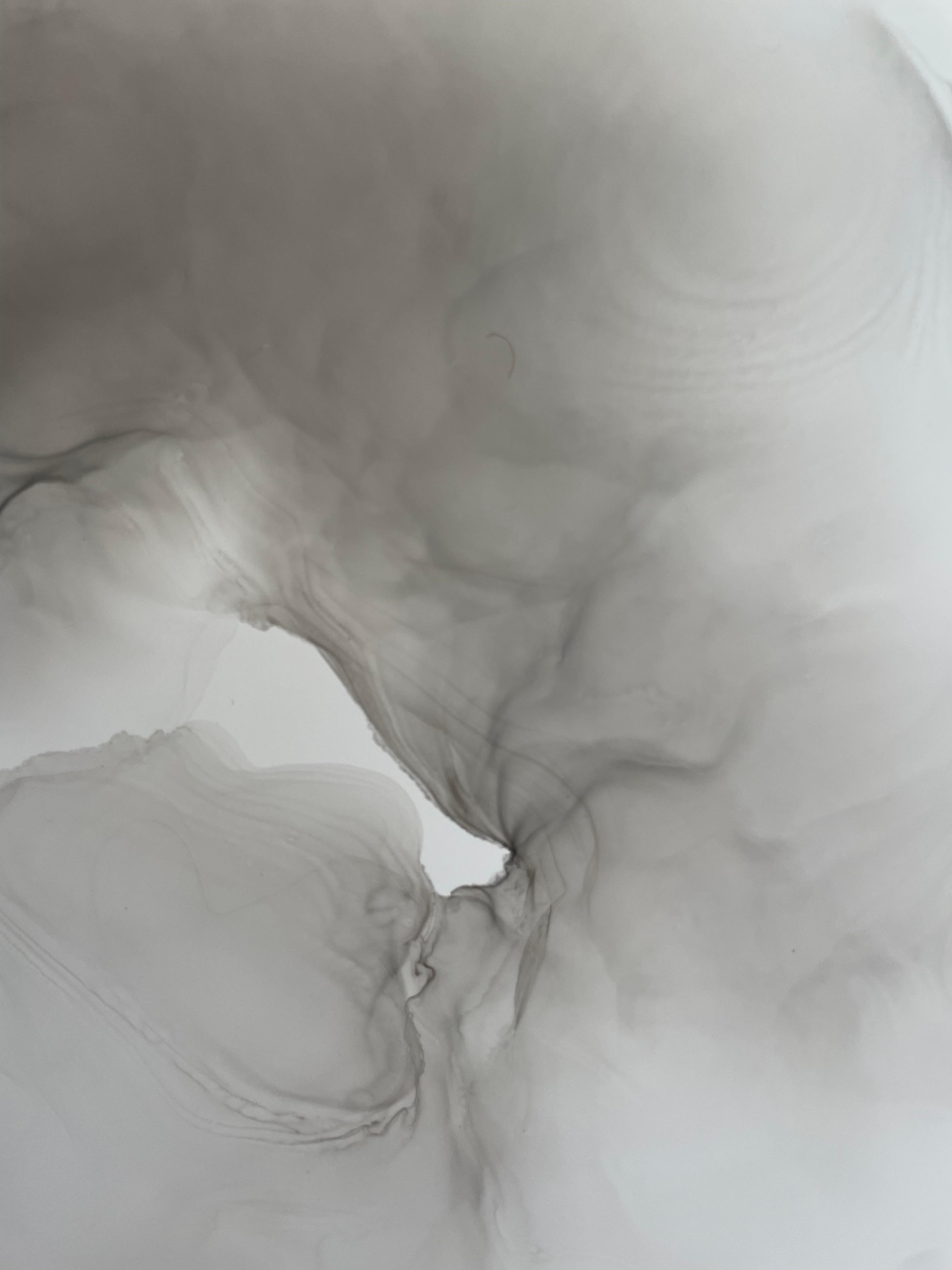 In the clouds II - abstract painting, made in black, grey color - Art by Mila Akopova