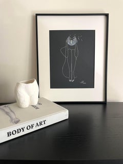 Thoughts - line drawing woman figure with white dandelion