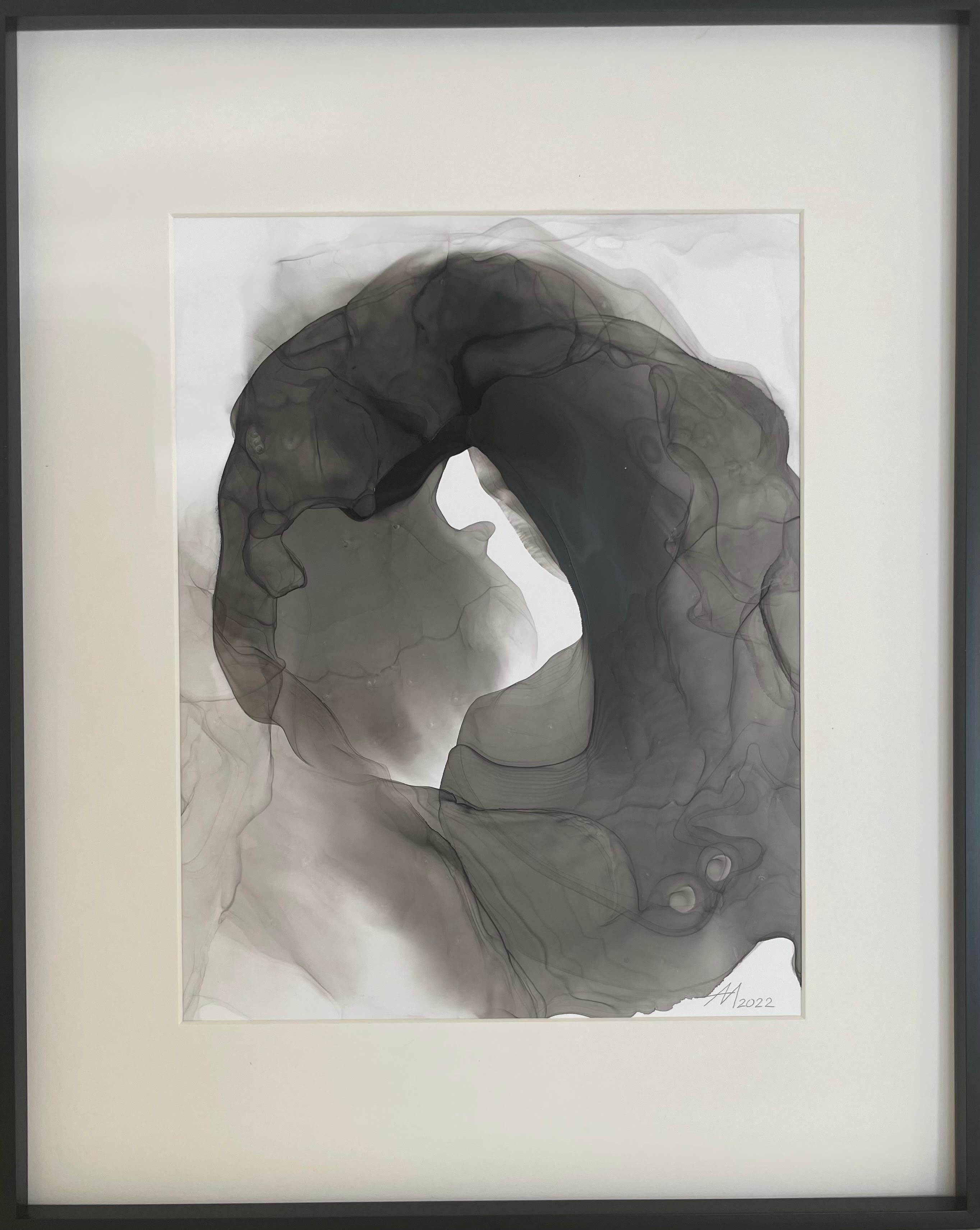 Ohne Titel II – abstraktes Gemälde, in schwarzer, grauer Farbe gemalt