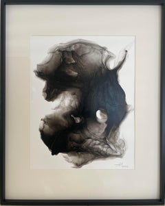 The Moon II - abstract painting, made in black, grey color