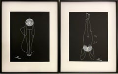 Pensamientos - dibujo lineal figura de mujer con dientes de león blancos