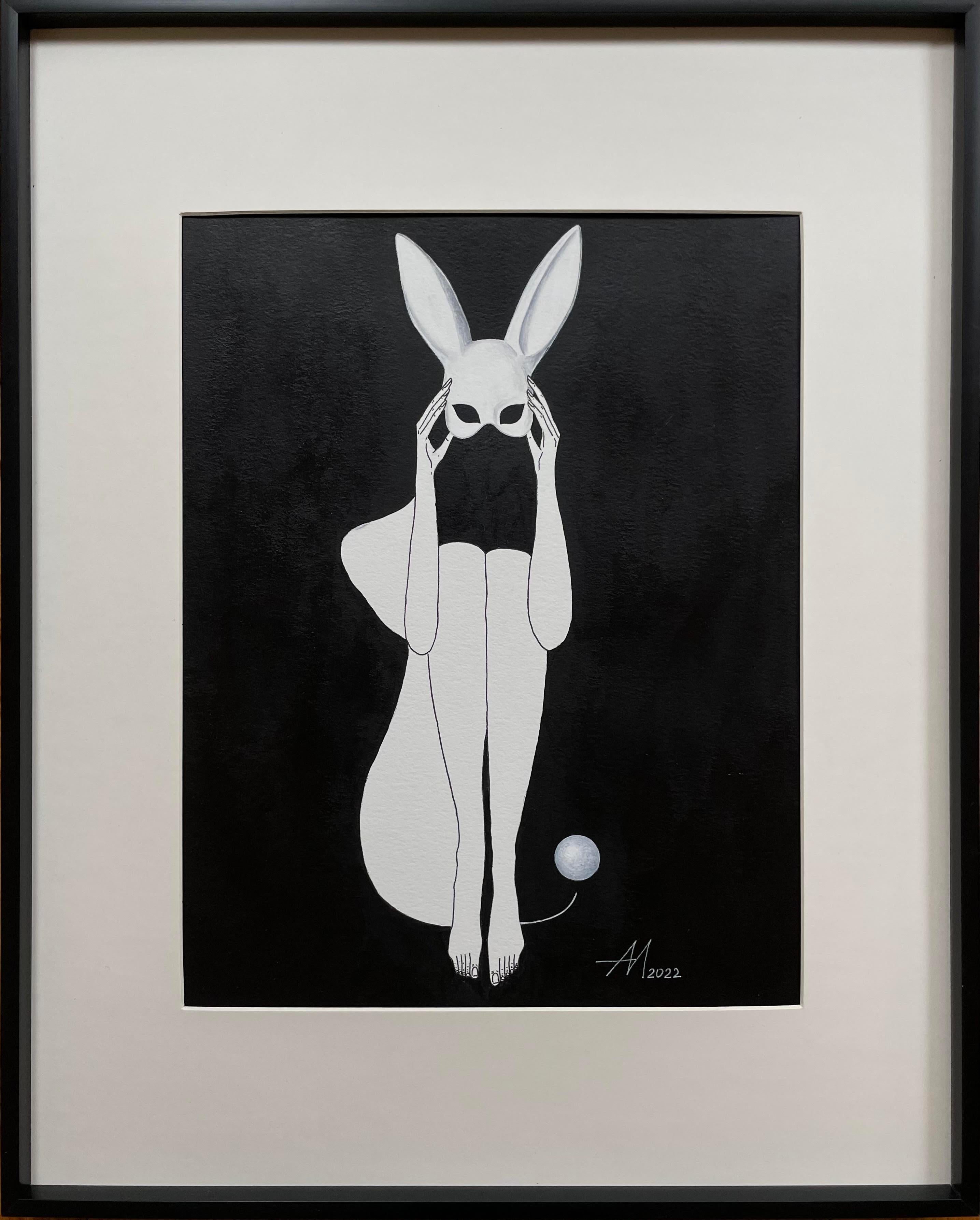 Abstract Drawing di Mila Akopova - Segui il coniglio bianco - disegno al tratto figura di donna