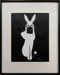 Follow the white rabbit - line drawing woman figure 