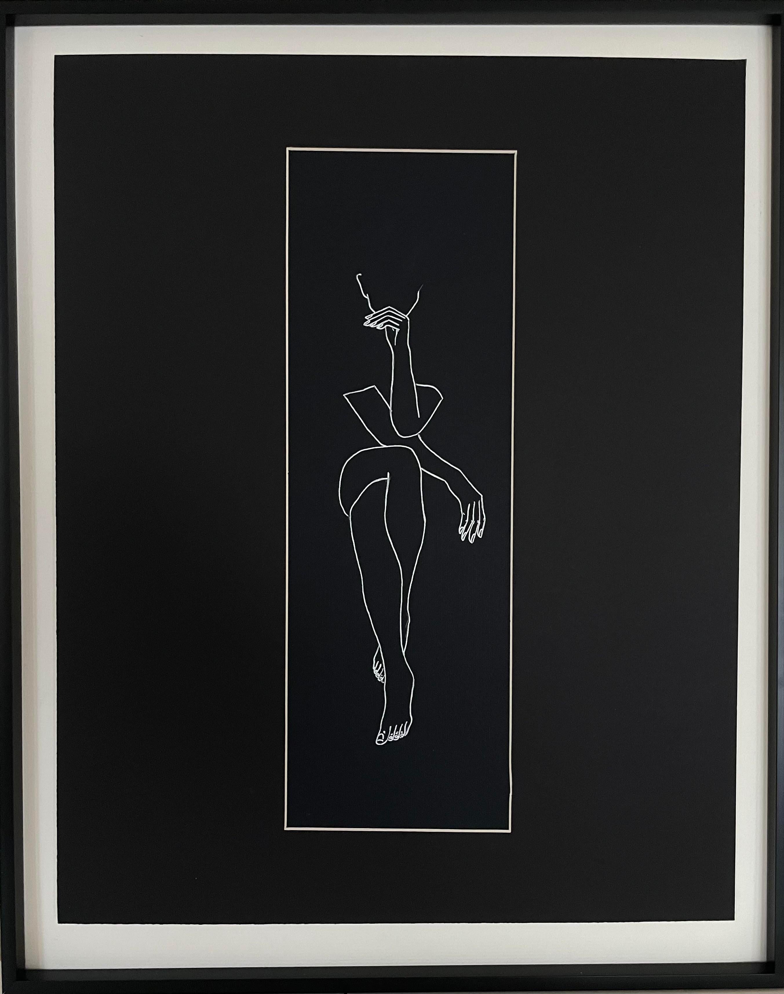 Mila Akopova Nude - Open door - line drawing figure