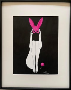 Follow the pink rabbit - line drawing woman figure 
