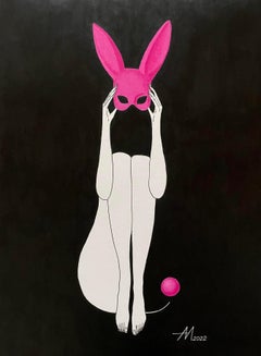 Follow the pink rabbit - line drawing woman figure