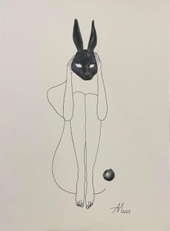 Follow the Black rabbit - line drawing woman figure 