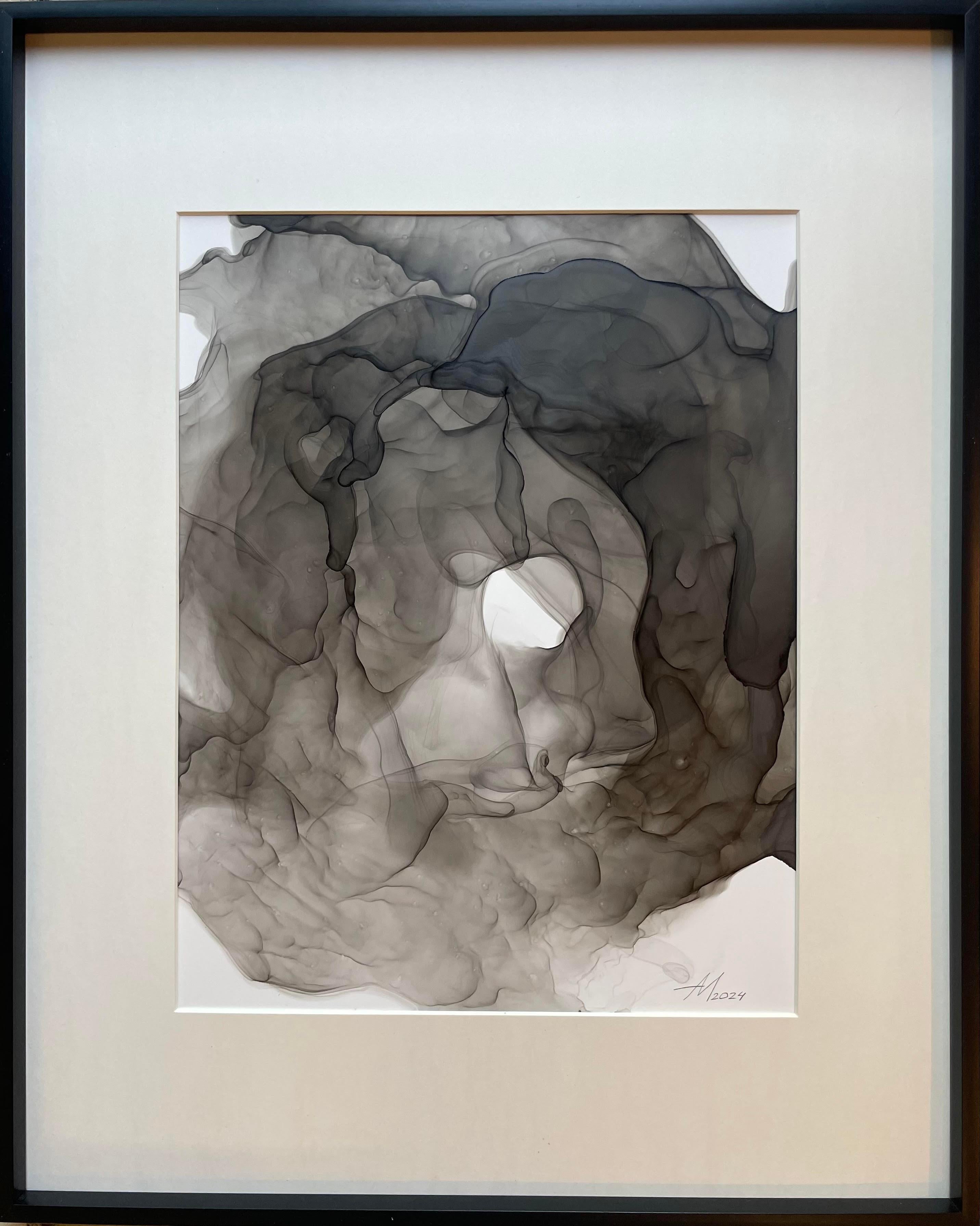 Mila Akopova Abstract Painting – Ephemeral composition - abstraktes Gemälde, in schwarzer, grauer Farbe gemalt