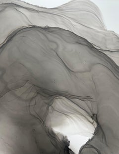 Deep - peinture abstraite, réalisée en noir, gris