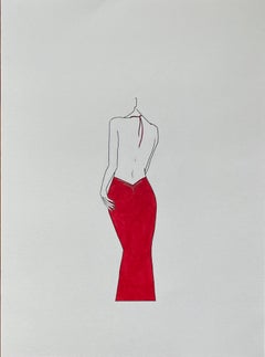 Lady in red - Line Drawing Woman Body in red dress, 2024