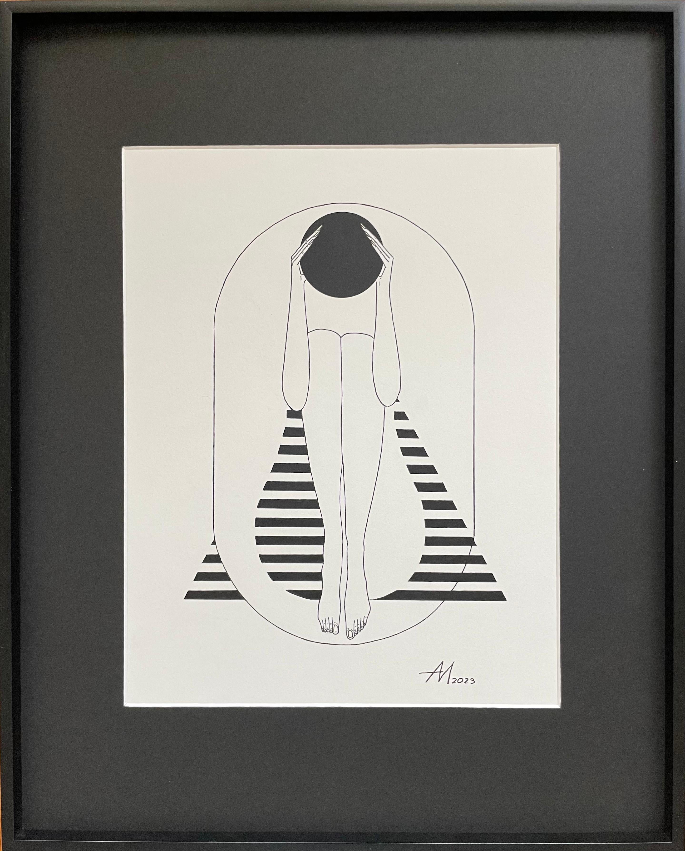 Abstract Drawing di Mila Akopova - Eclissi solare - raffigura piramide, sole, bianco e nero