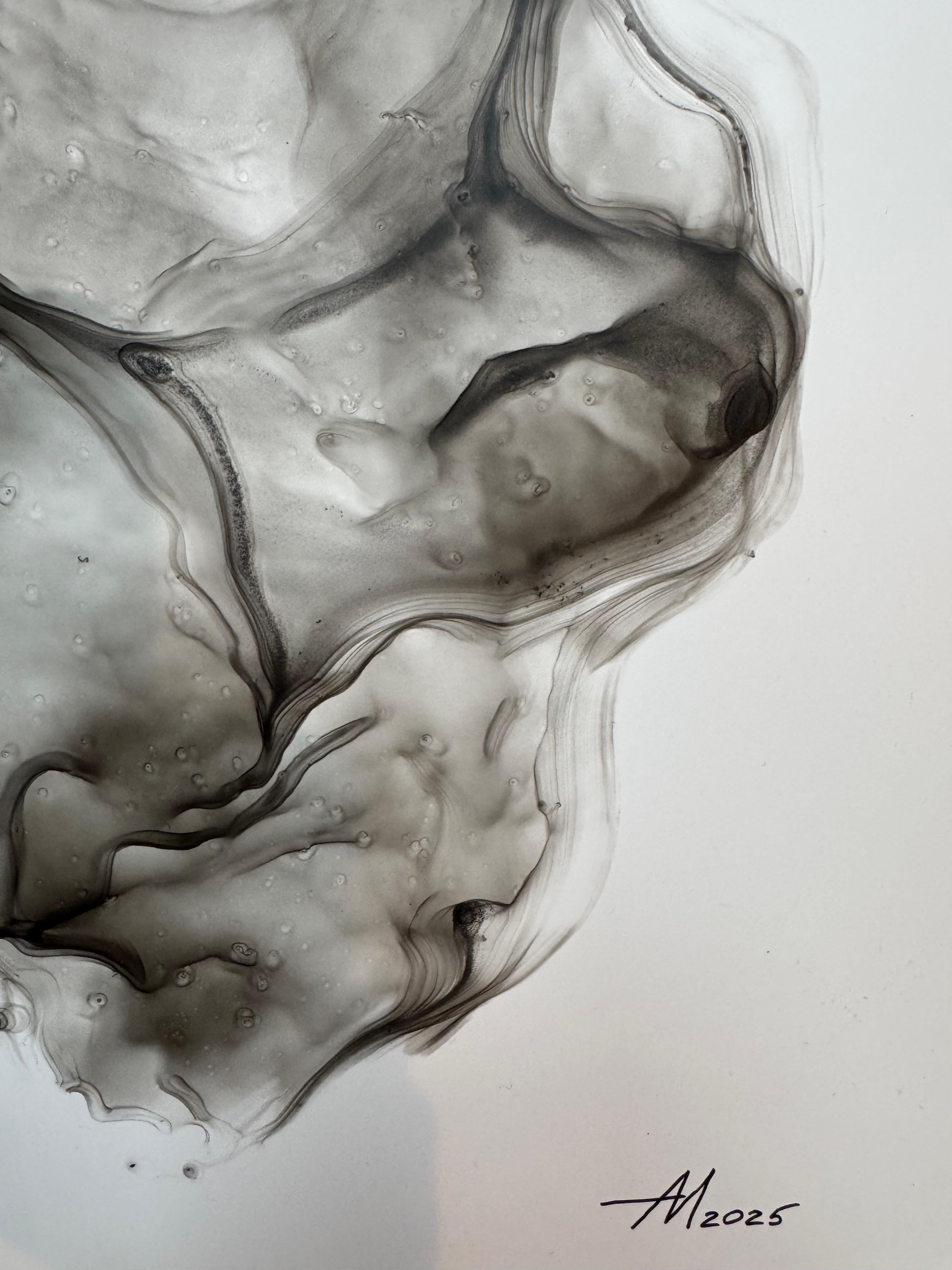 The Bull - peinture abstraite, réalisée en noir, couleur grise, 2025 - Painting de Mila Akopova
