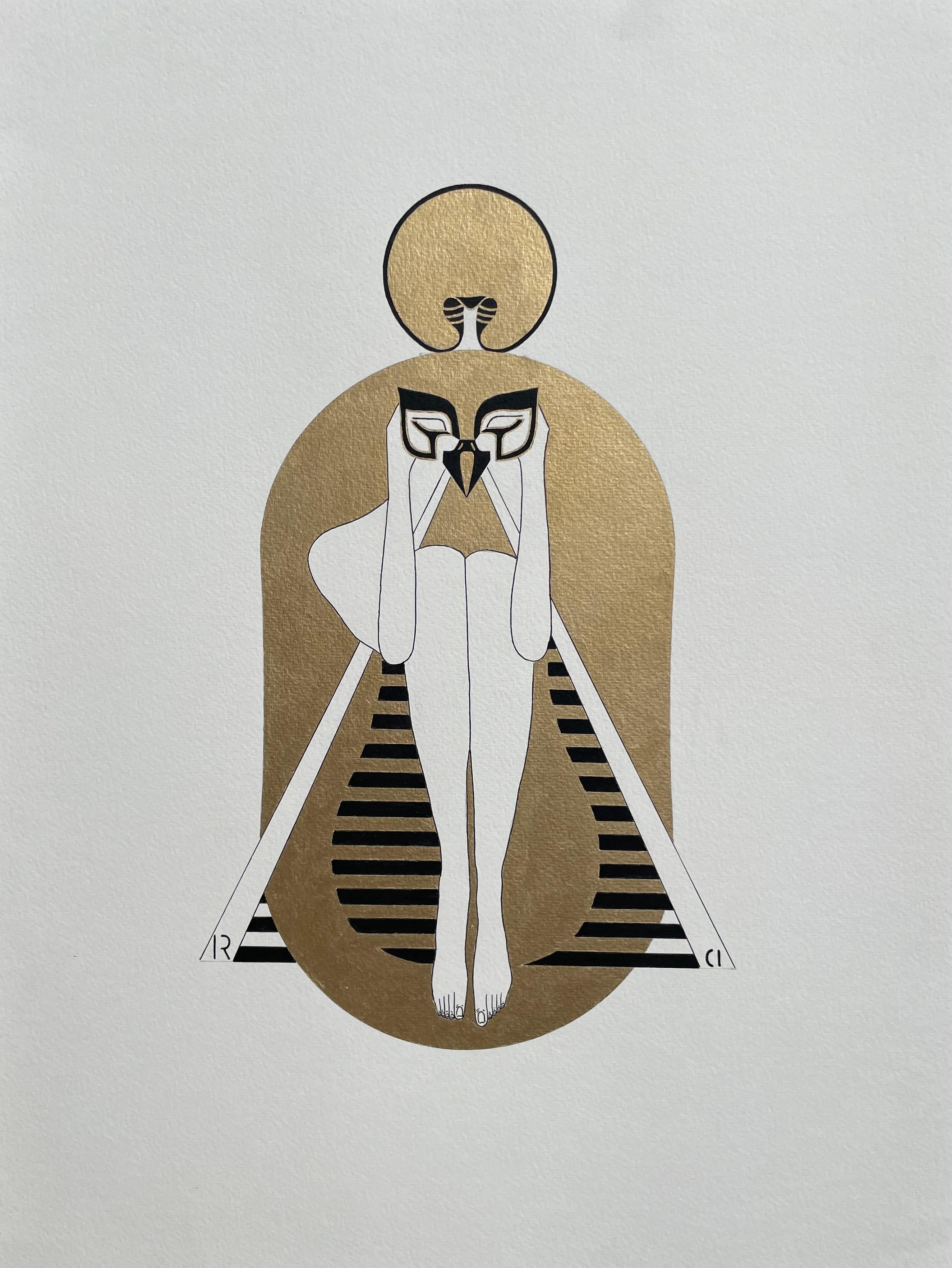 Der ägyptische Gott Ra - stellt eine Pyramide, goldenen Sand und den Kopf eines Falken dar – Art von Mila Akopova