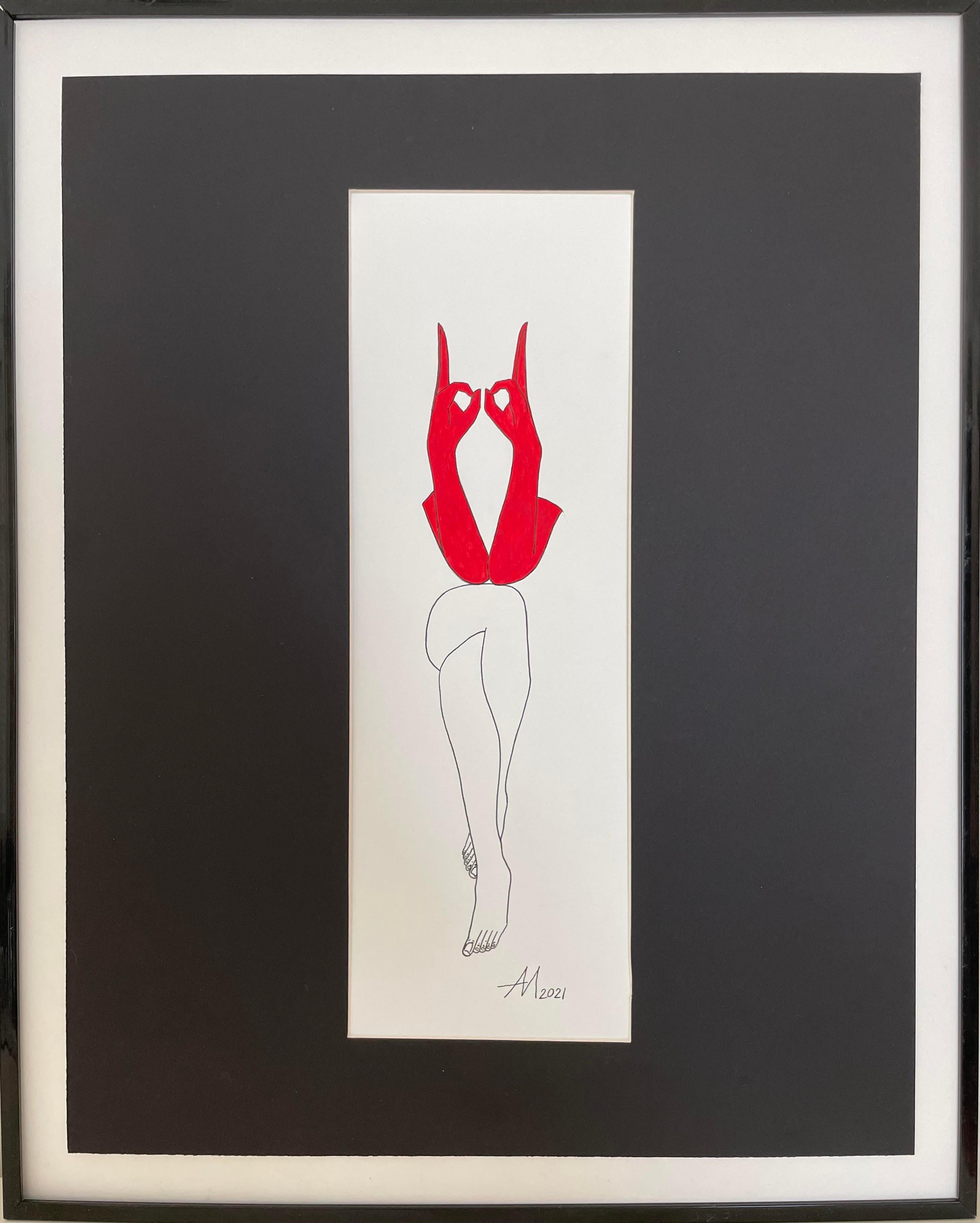 Abstract Drawing di Mila Akopova - Controllo femminile - disegno al tratto di una figura con guanti rossi