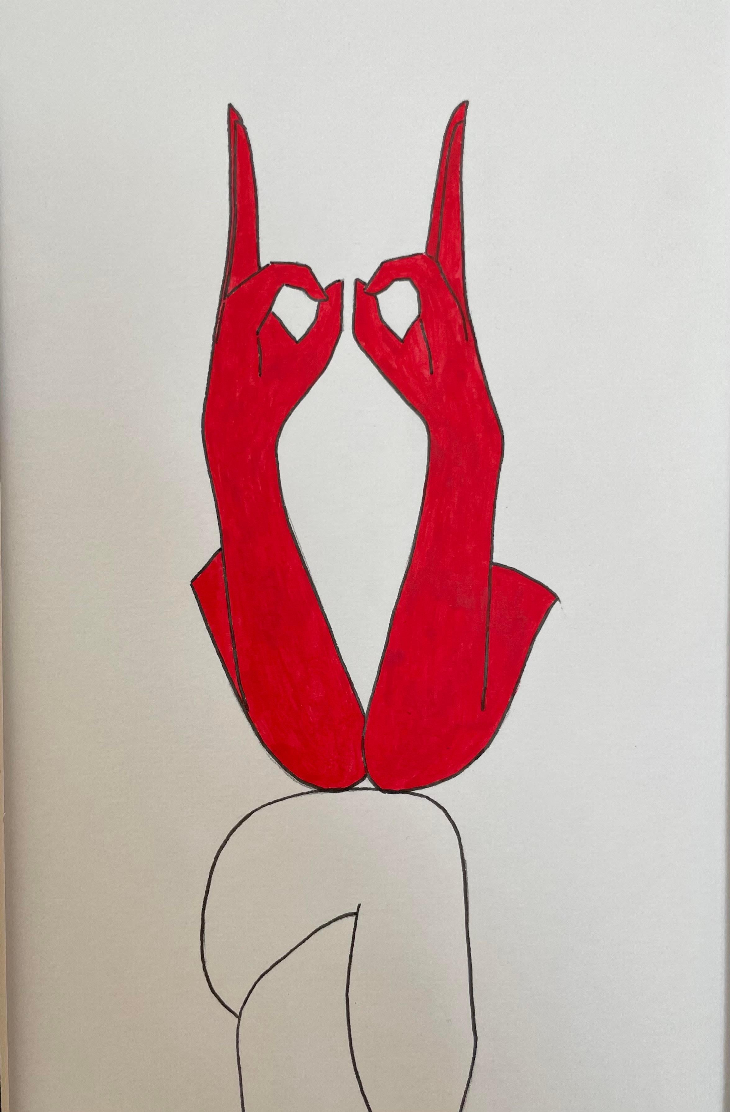 Controllo femminile - disegno al tratto di una figura con guanti rossi - Art di Mila Akopova