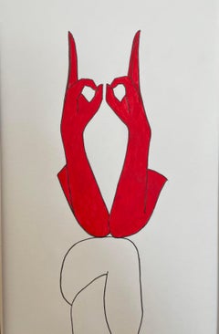 Female control - line drawing figure with red gloves