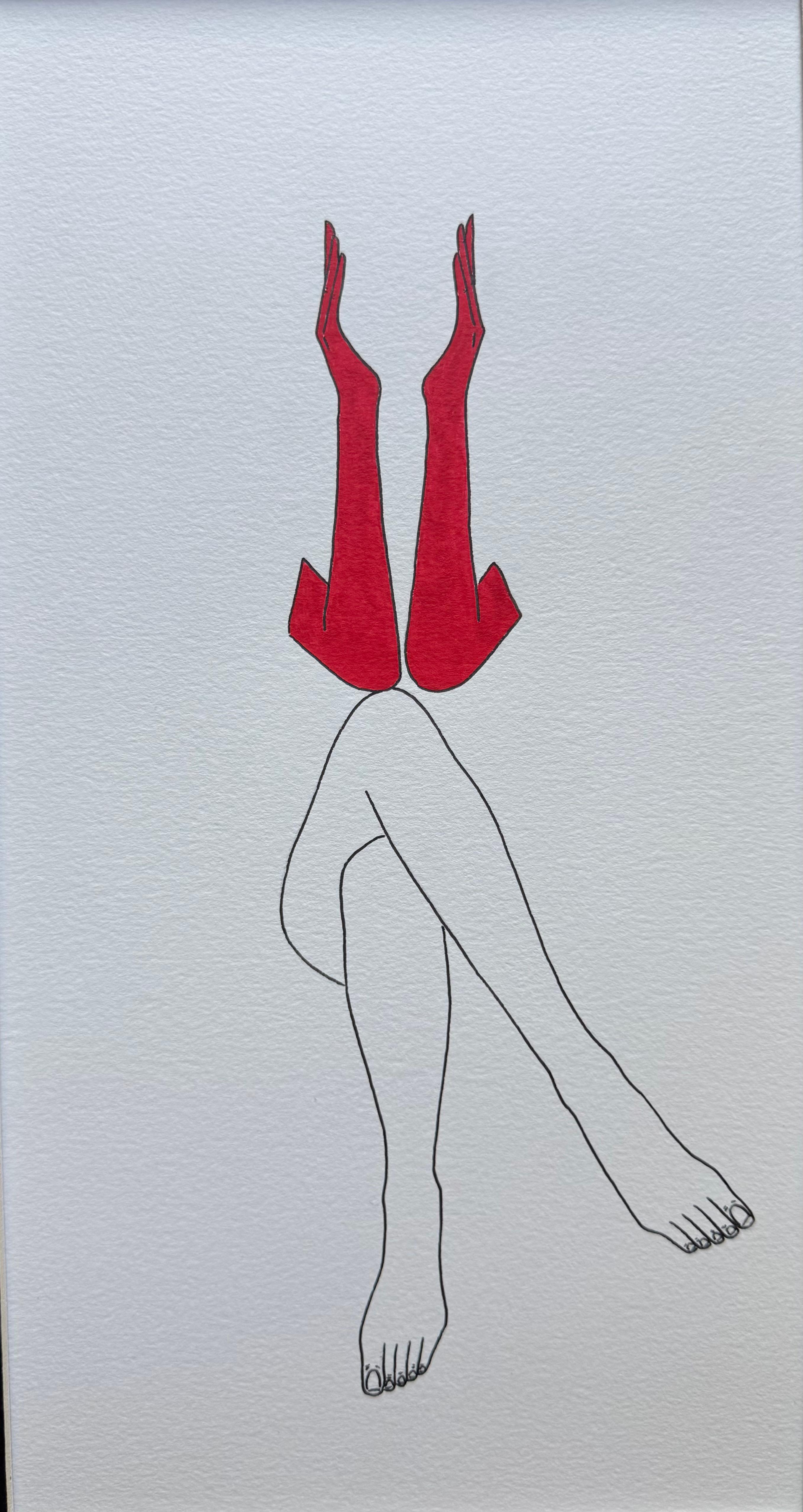 Non sente - disegno al tratto di una figura con guanti rossi - Abstract Painting Nero di Mila Akopova
