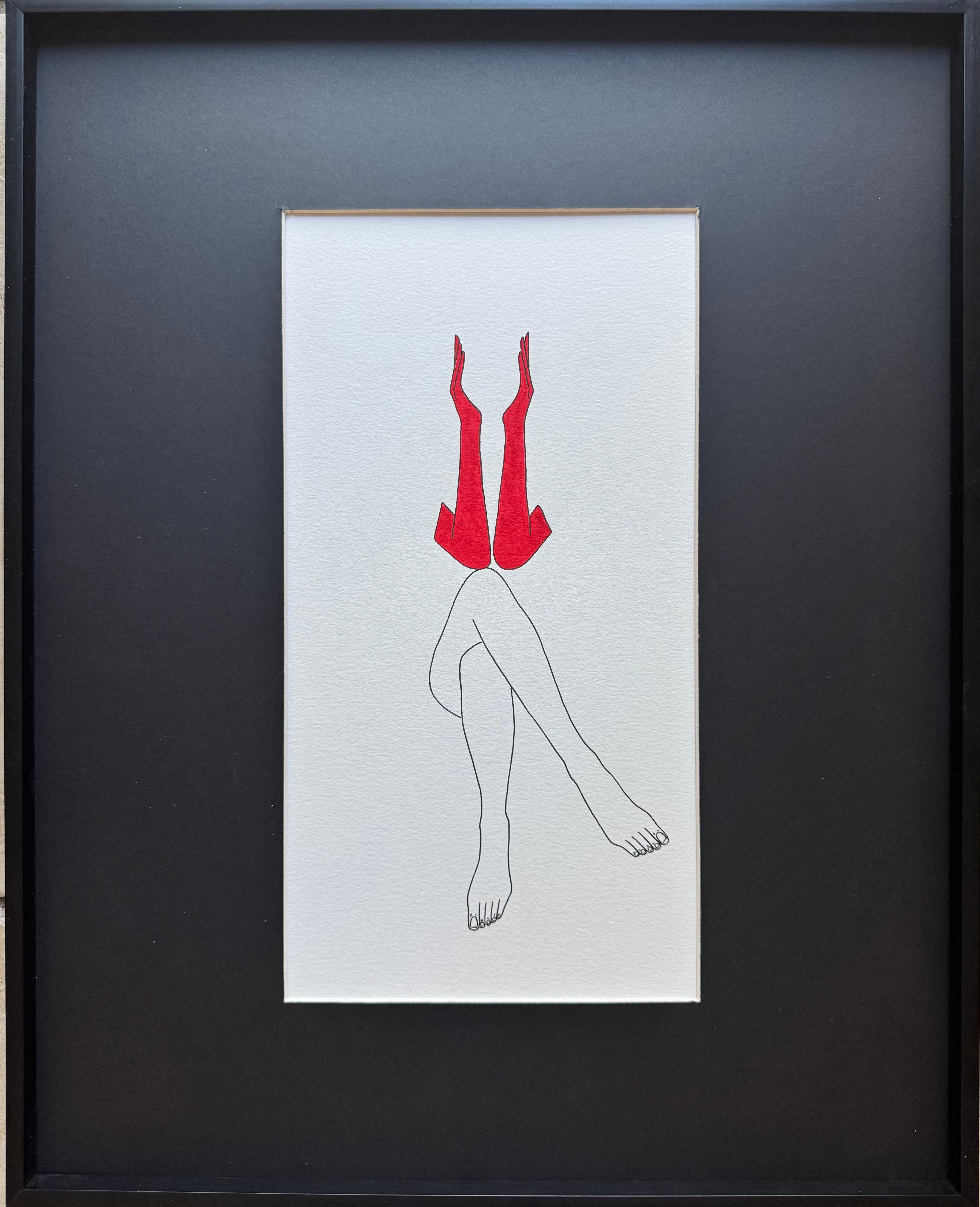 Abstract Painting di Mila Akopova - Non sente - disegno al tratto di una figura con guanti rossi