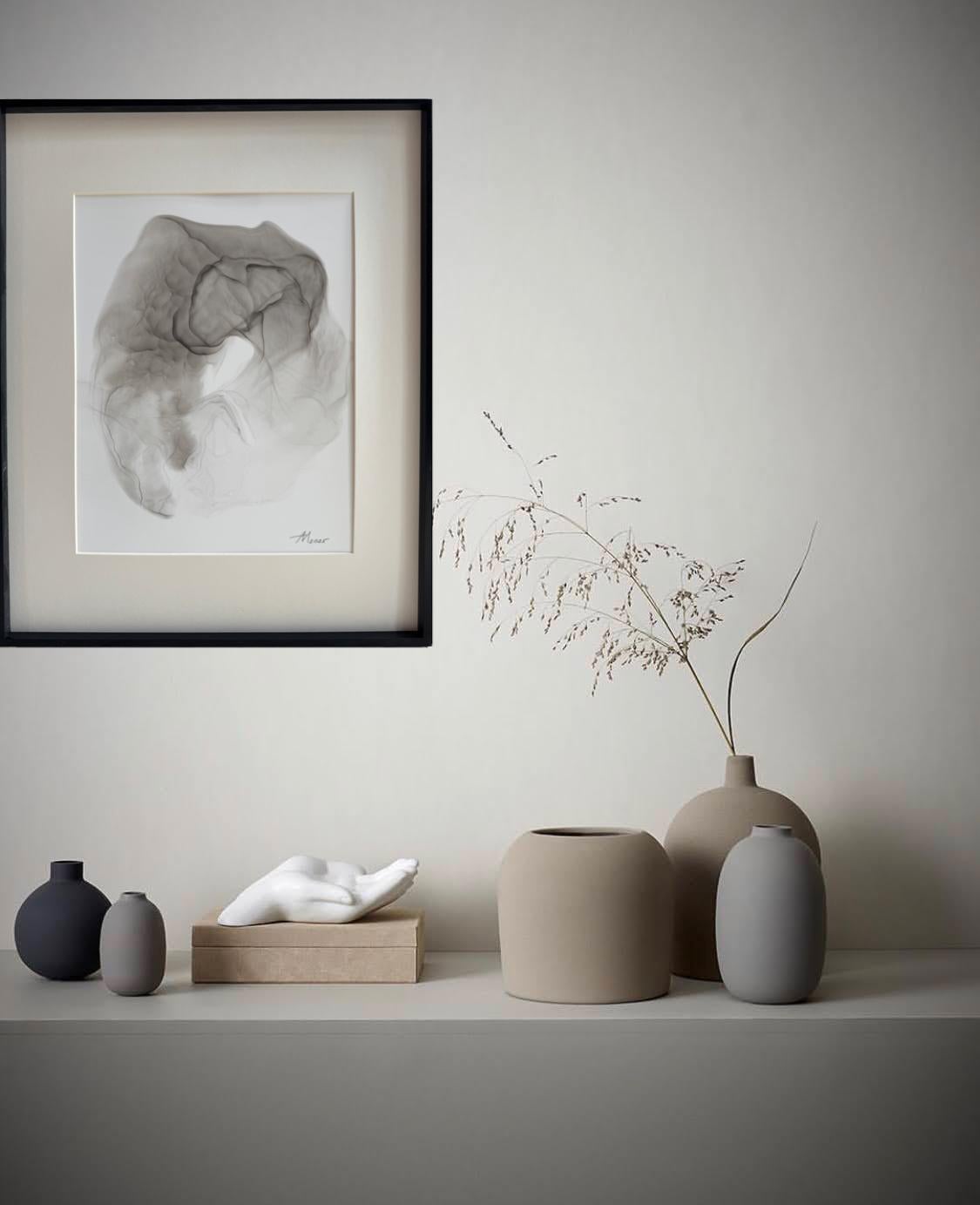 Light breath of wind - abstract painting, made in black, grey color, 2025 - Art by Mila Akopova