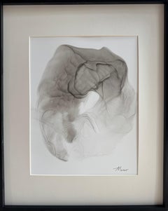 Light breath of wind - abstract painting, made in black, grey color, 2025
