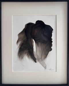 Light Dark - pintura abstracta, realizada en color negro, gris, beige, 2025