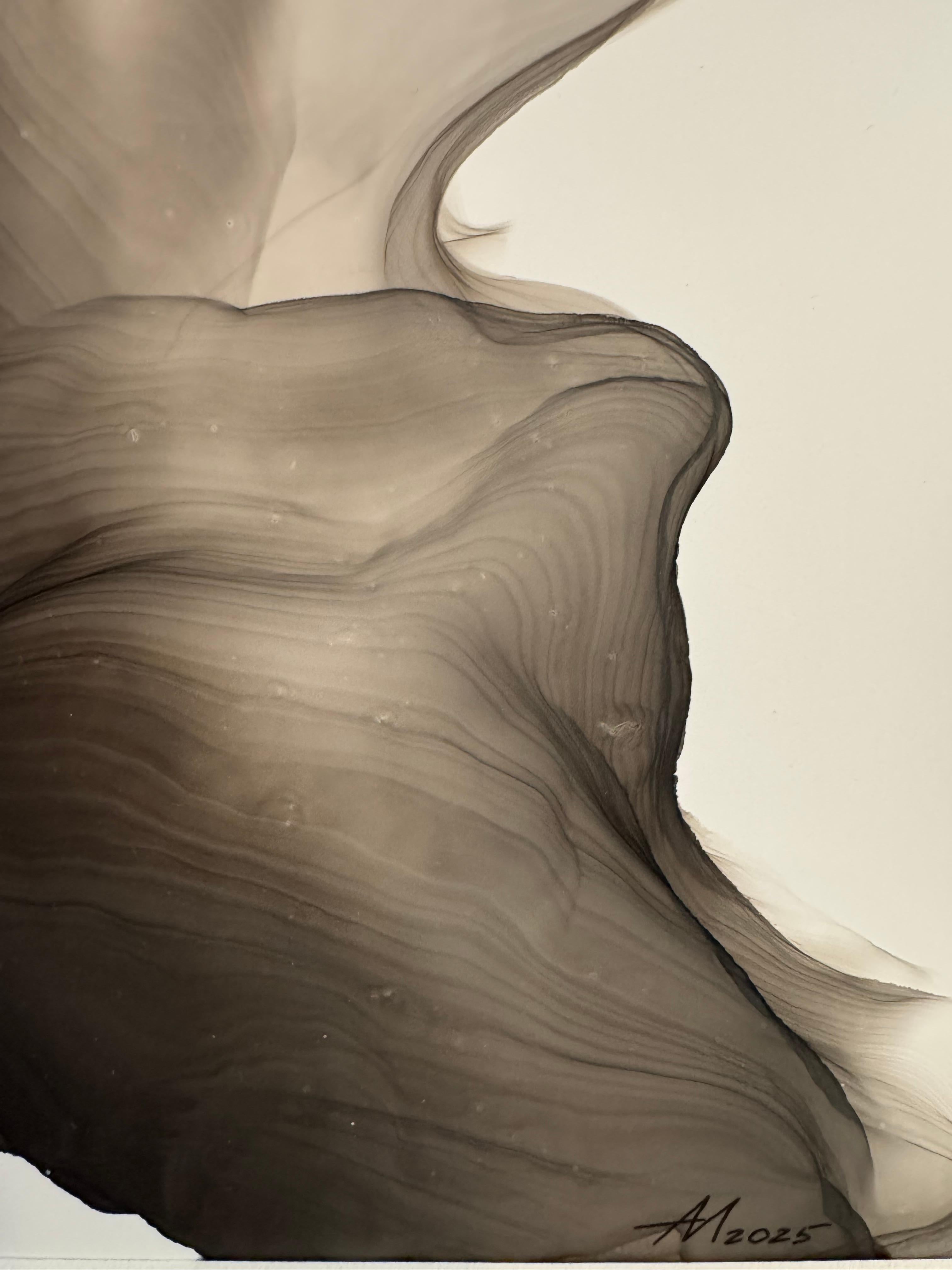 Composition éphémère Iv - peinture abstraite, réalisée en noir, gris - Abstrait Painting par Mila Akopova