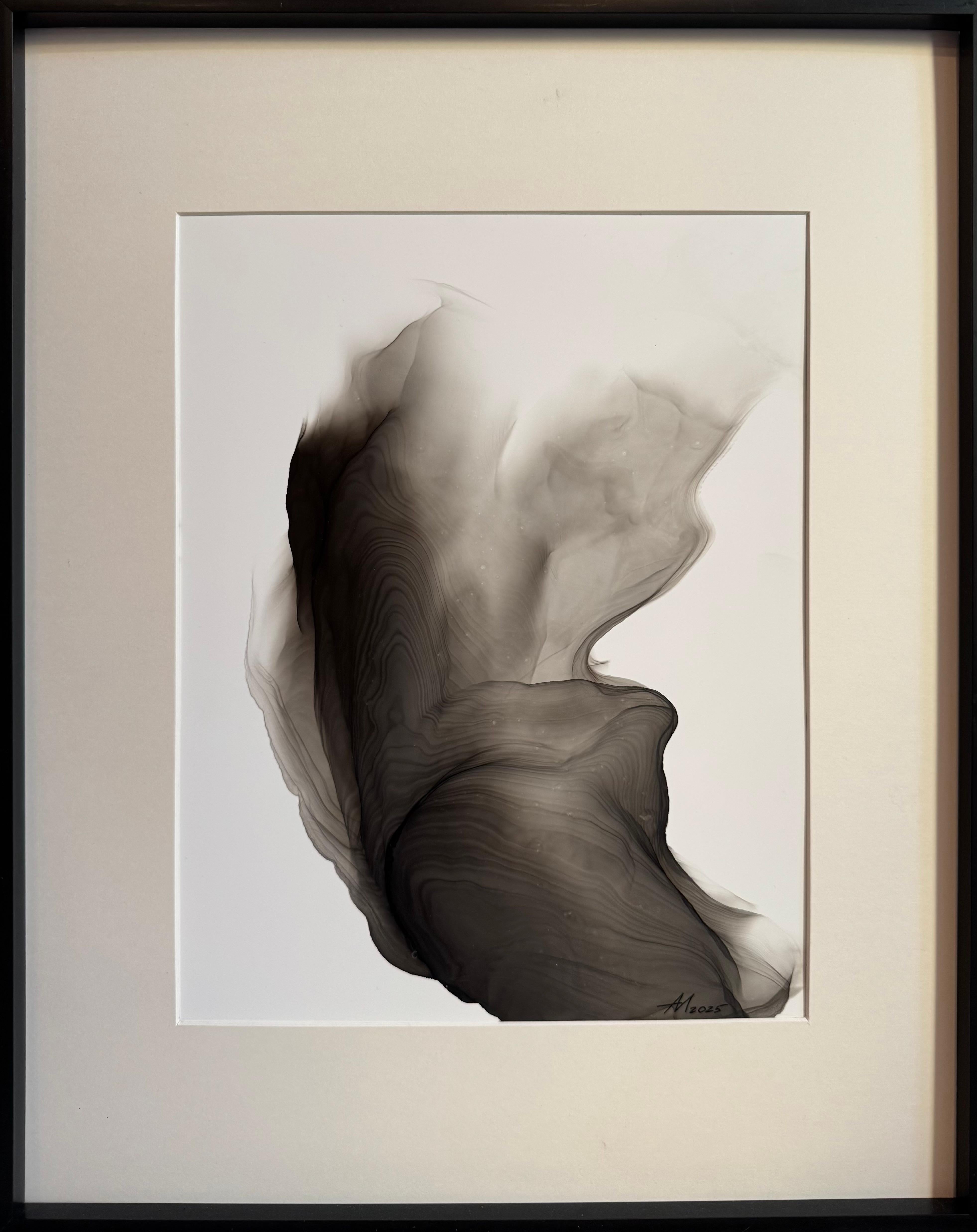 Composition éphémère Iv - peinture abstraite, réalisée en noir, gris