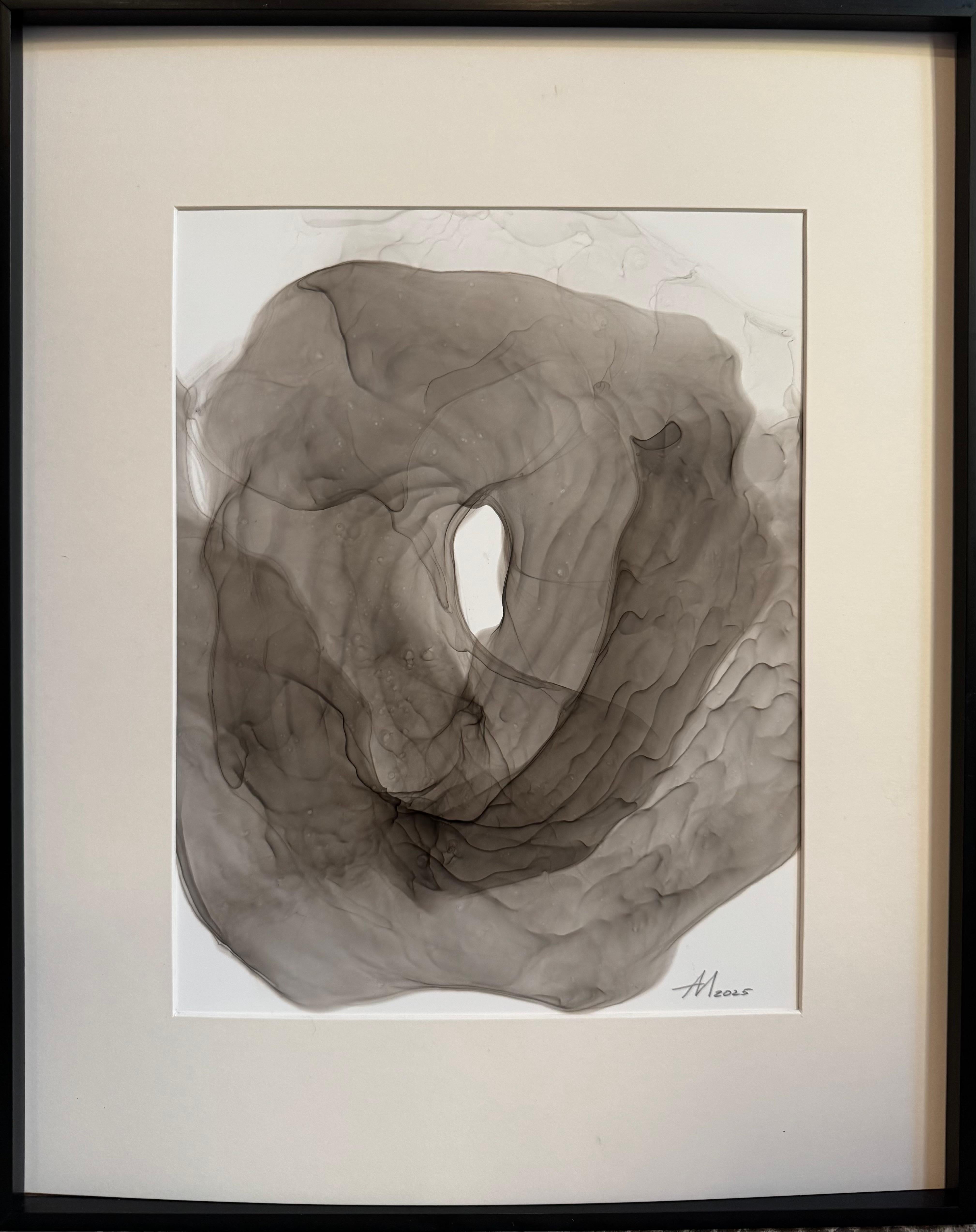 Mila Akopova Abstract Drawing - Whirlpool - abstract painting, made in black, grey color, 2025