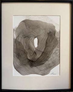 Whirlpool - abstract painting, made in black, grey color, 2025