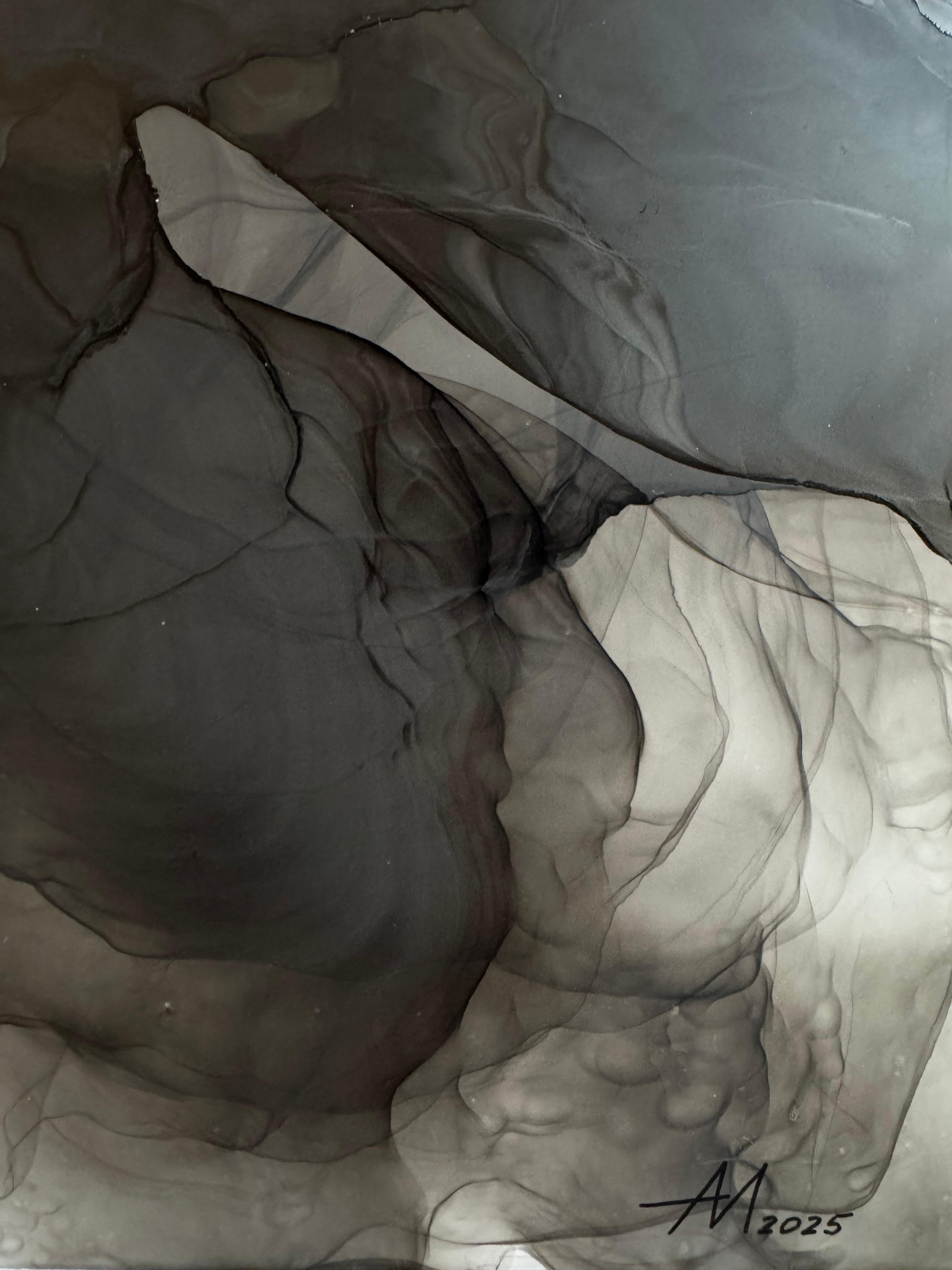 Ephemeral composition VI - abstract painting, made in black, grey color - Abstract Art by Mila Akopova