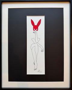Let’s play- Line Drawing Woman Body with red “Playboy” Bunny mask