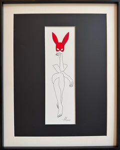 Let’s play- Line Drawing Woman Body with red “Playboy” Bunny mask