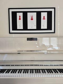 Does not see, does not hear, does not speak -line drawing figure with red gloves
