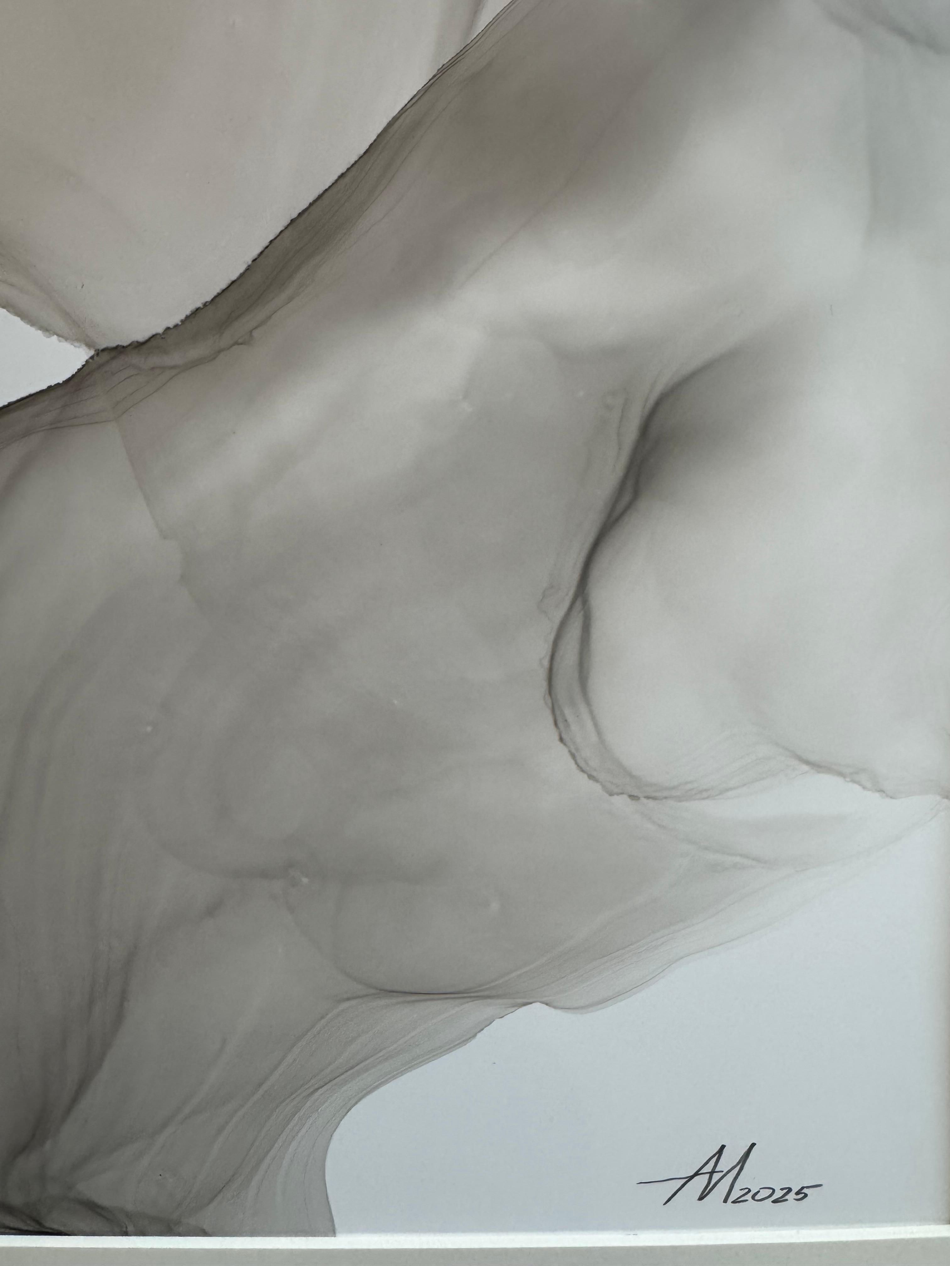 Flussi - astratto  dipinto, realizzato in nero, grigio - Art Astratto di Mila Akopova
