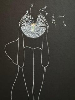 Thoughts - line drawing woman figure with dandelion