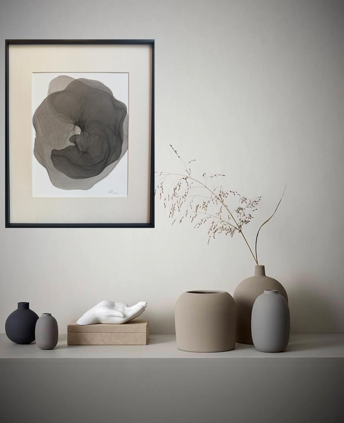 Mist of thought - abstract  painting, made in black, grey color, ink - Gray Abstract Painting by Mila Akopova