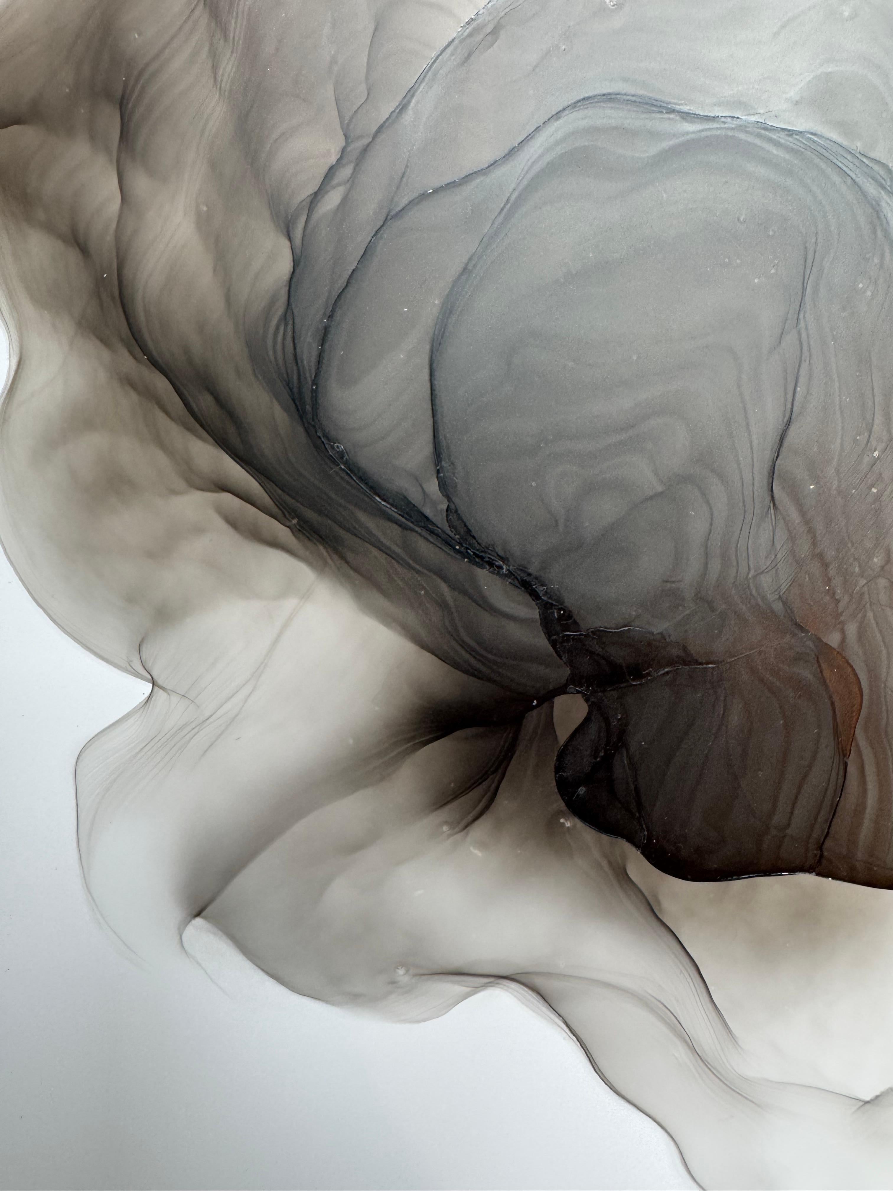 Metamorphosis II - abstract  painting, made in black, grey color, ink - Art by Mila Akopova