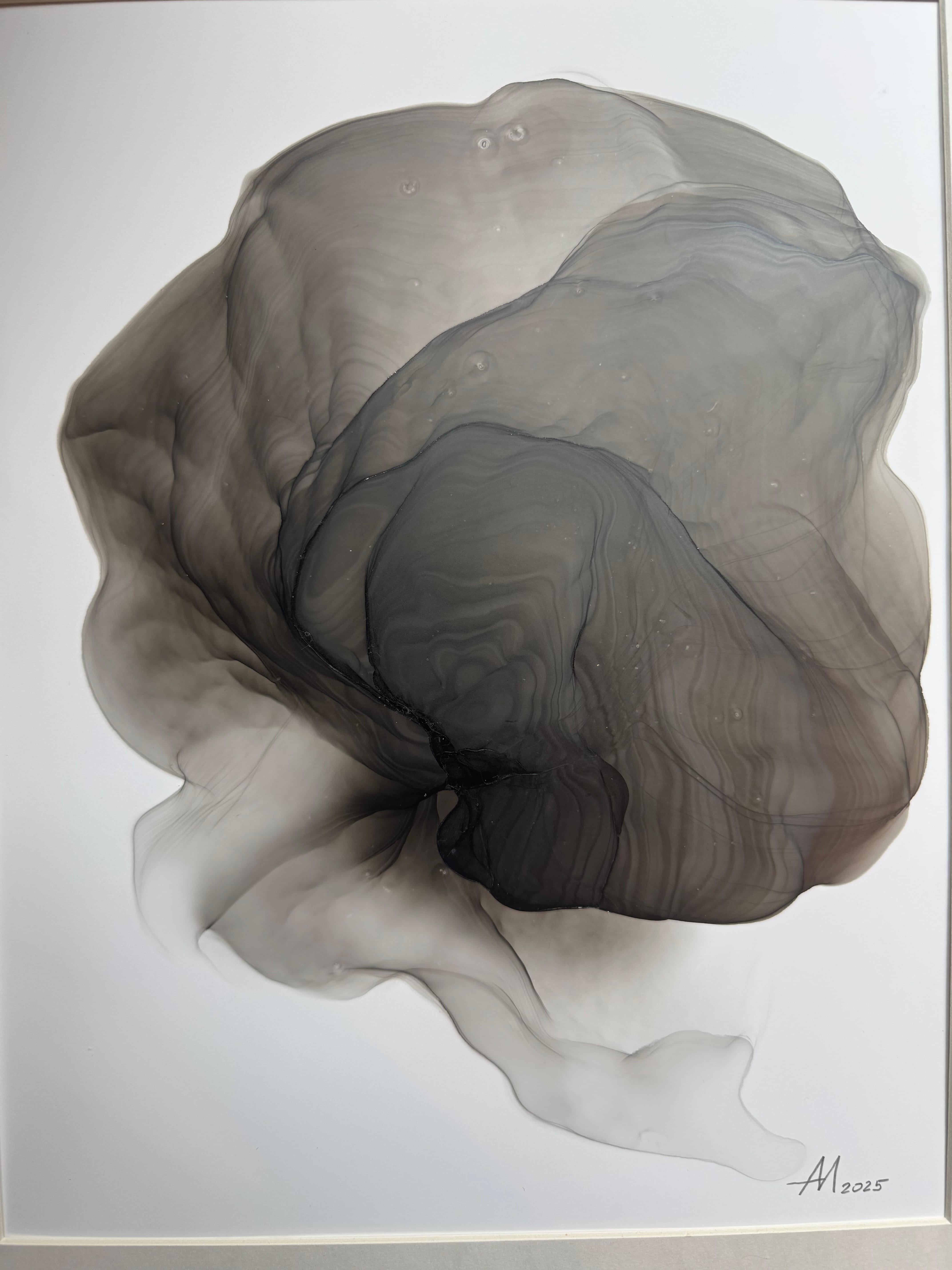Metamorphosis II - abstract  painting, made in black, grey color, ink - Abstract Art by Mila Akopova