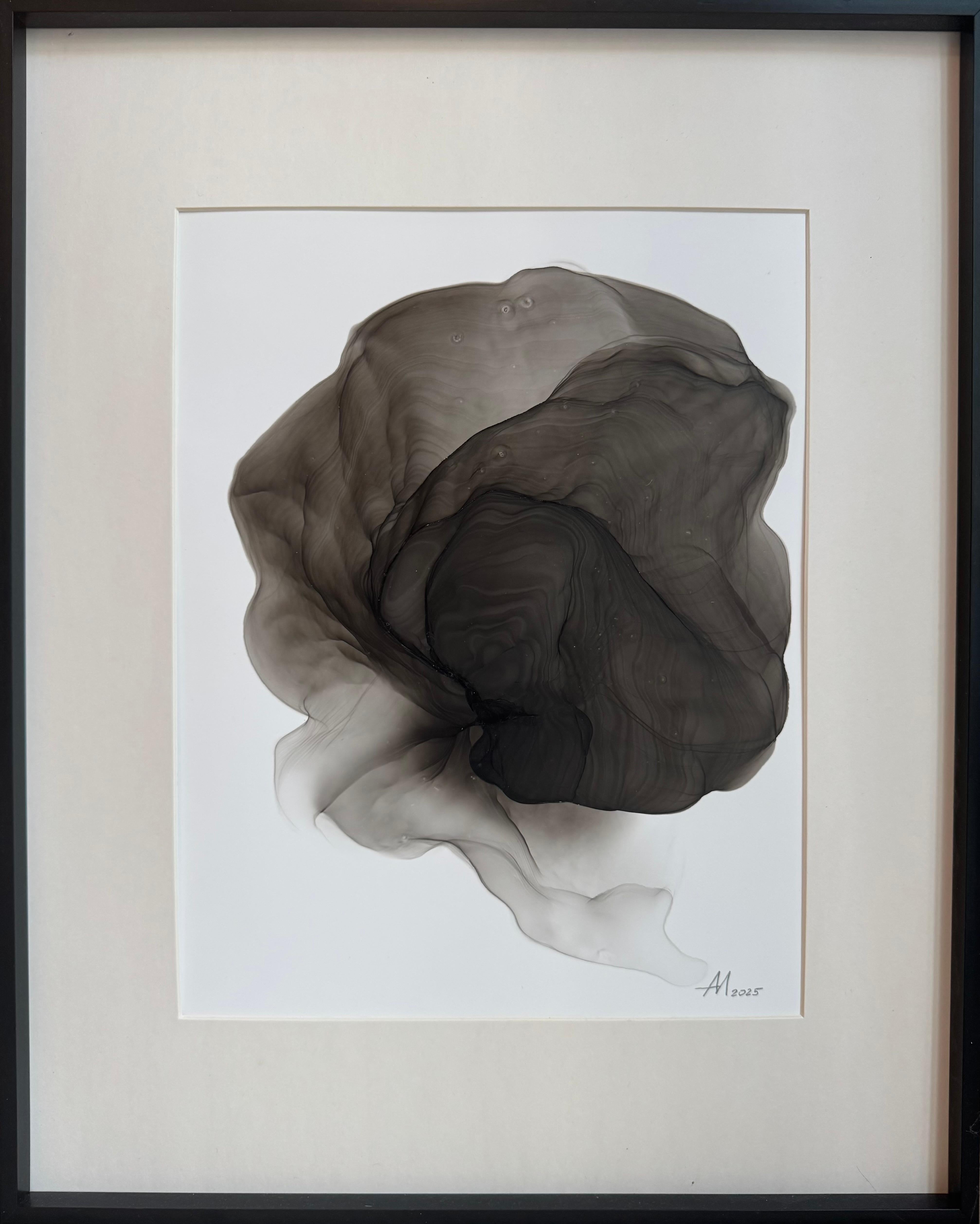 Mila Akopova Abstract Drawing - Metamorphosis II - abstract  painting, made in black, grey color, ink