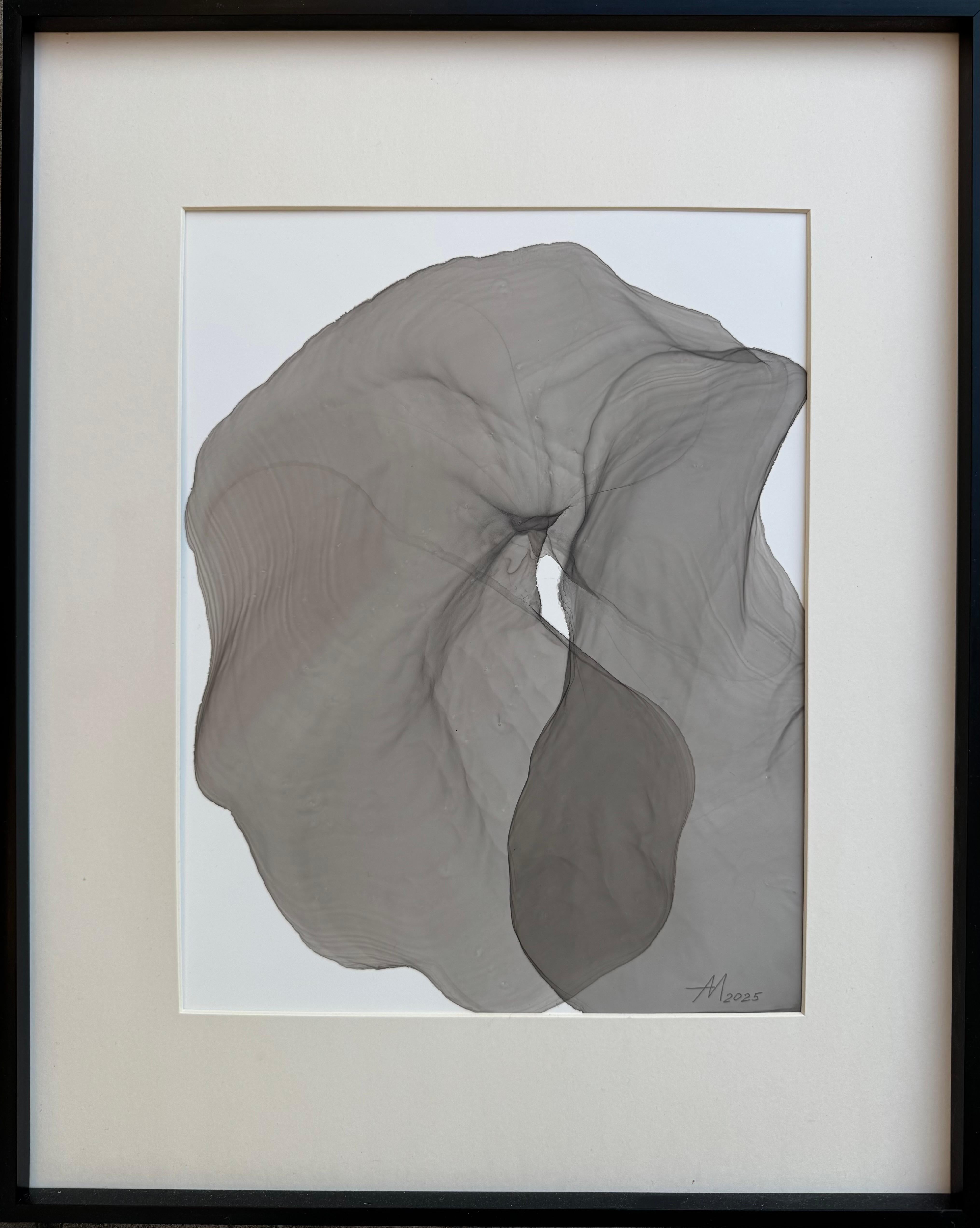 Untitled - abstract painting, made in black, grey color, 2025